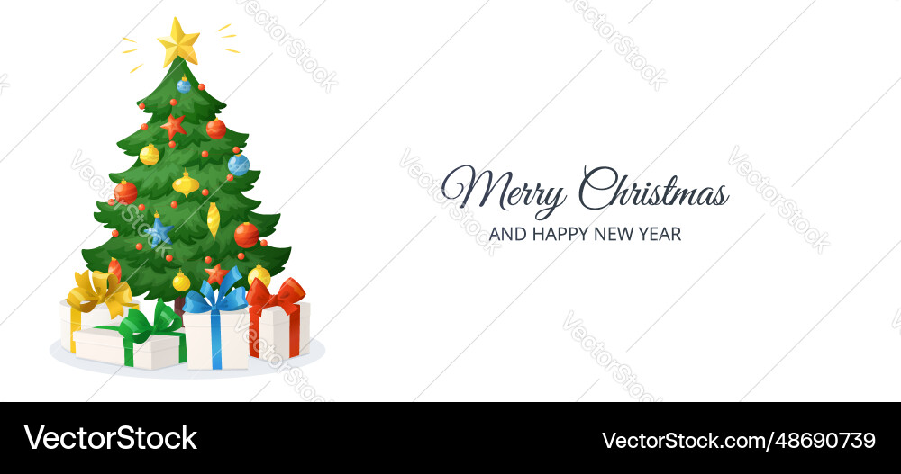 Merry christmas card cartoon tree vector image