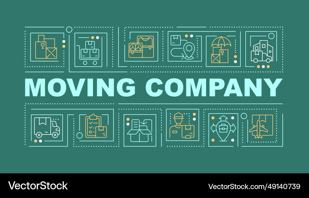 Moving service text with simple thin linear icons Vector Image