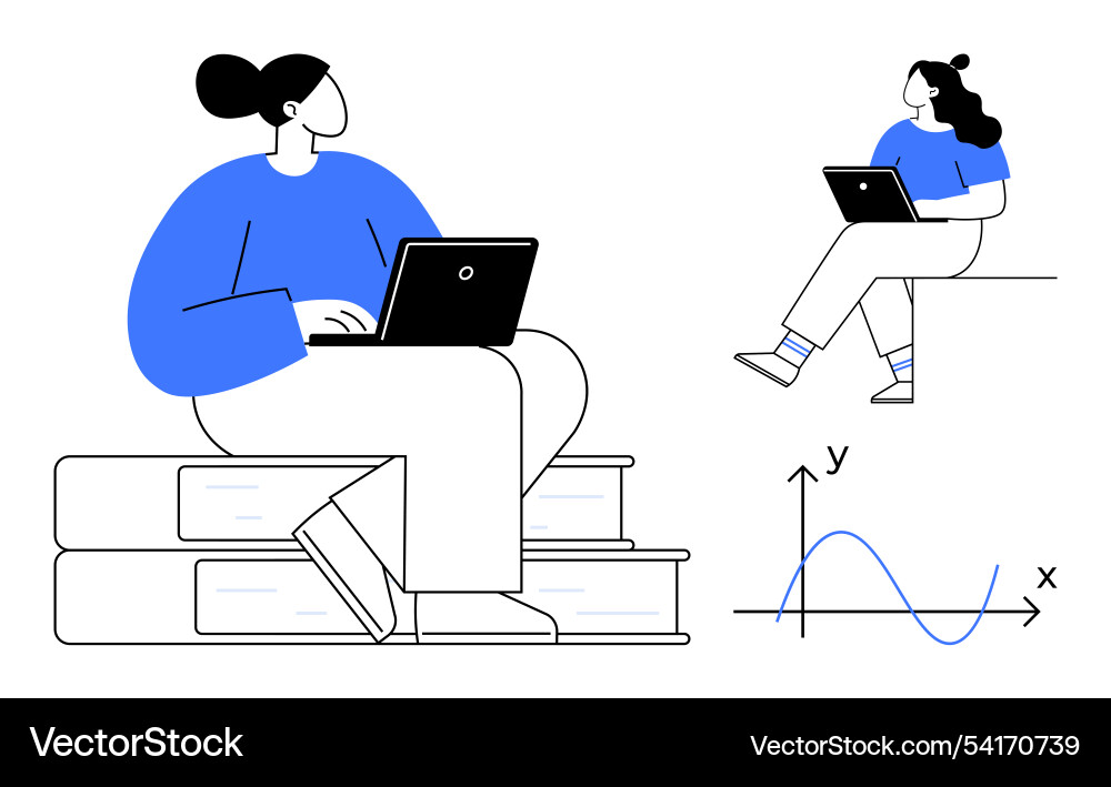 People using laptops for work and study with graph People using laptops for work and study with graph Vector Image