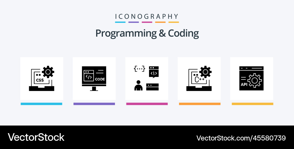 Programming and coding glyph 5 icon pack vector image