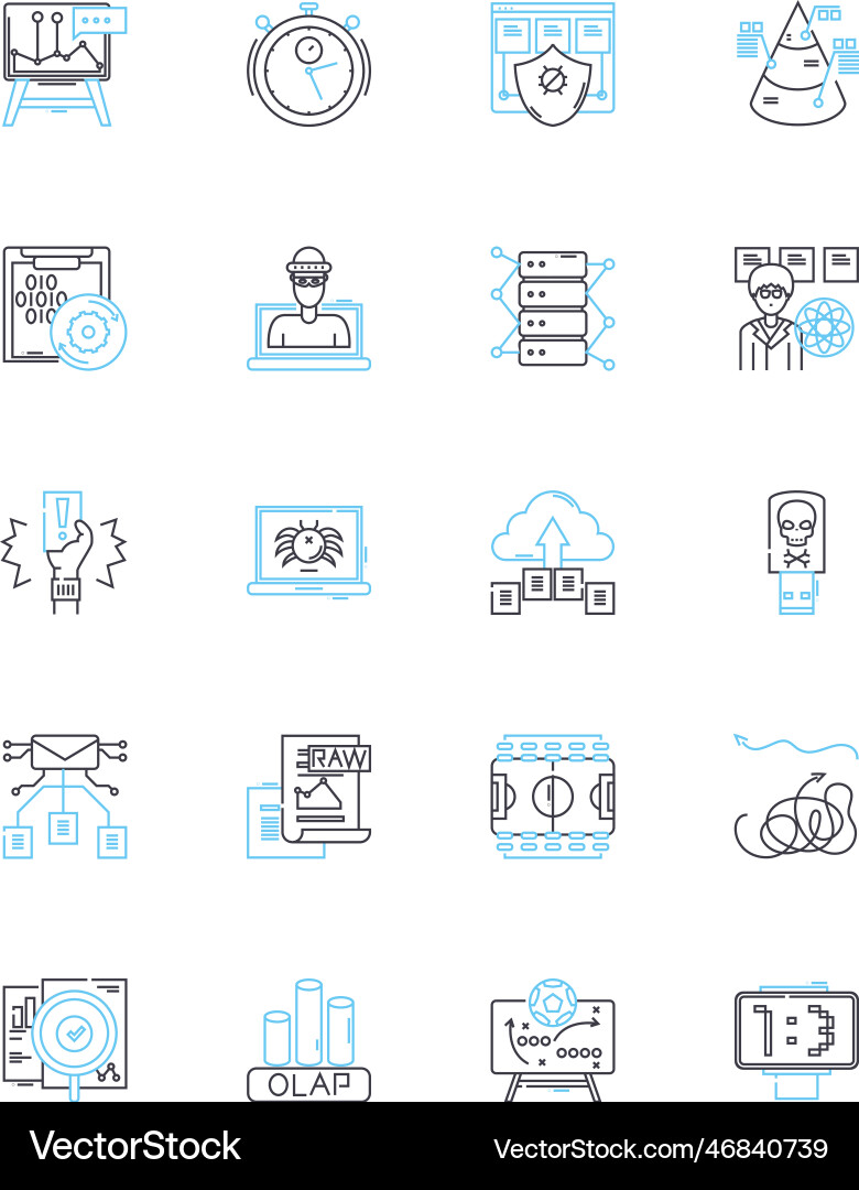 Report generation linear icons set analytics Report generation linear icons set analytics vector image