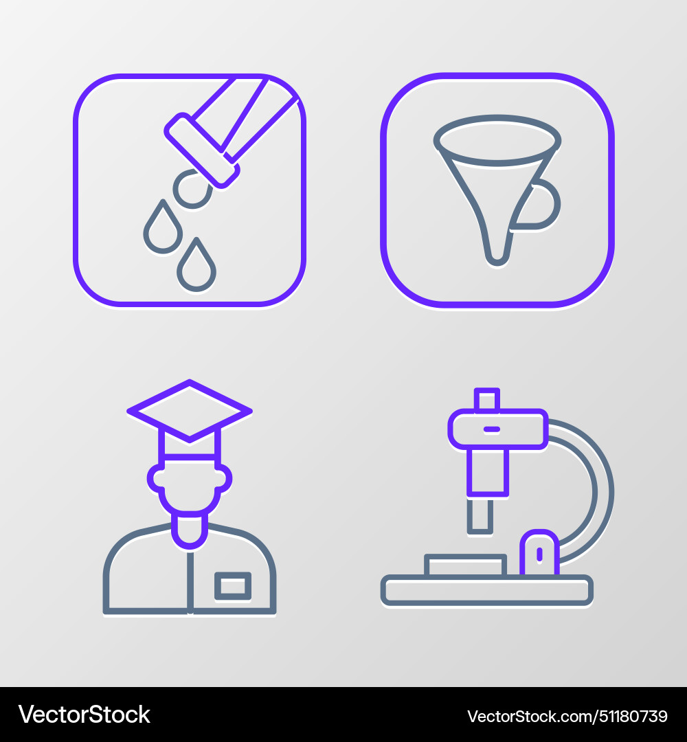 Set line microscope laboratory assistant funnel Set line microscope laboratory assistant funnel vector image