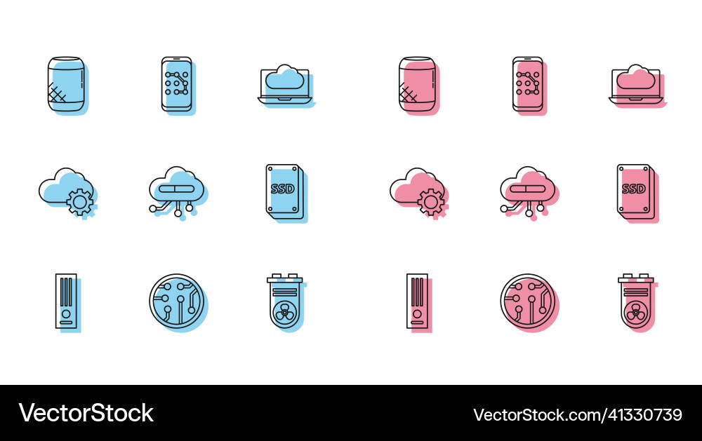 Set line video game console processor voice Vector Image