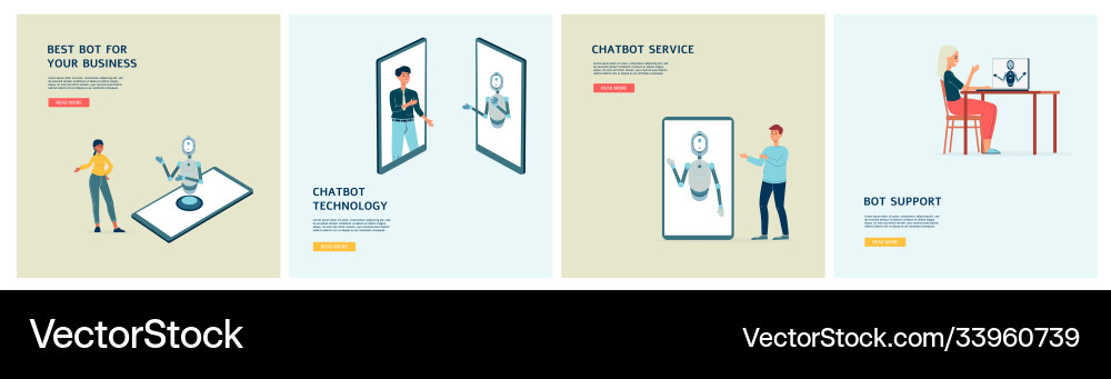 Set posters with chatbot or robot virtual Set posters with chatbot or robot virtual Vector Image