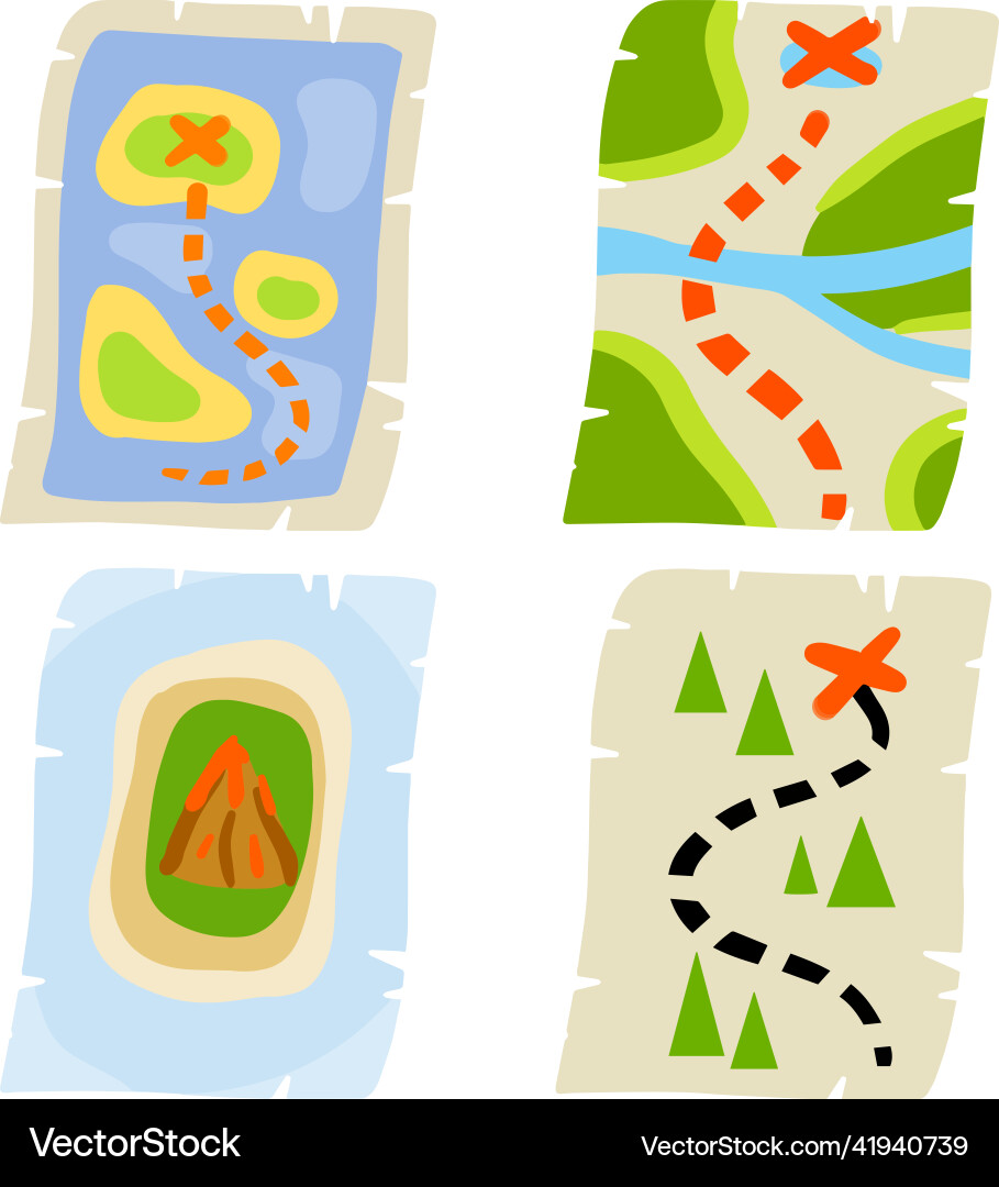 Treasure pirate map route with a cross Treasure pirate map route with a cross vector image