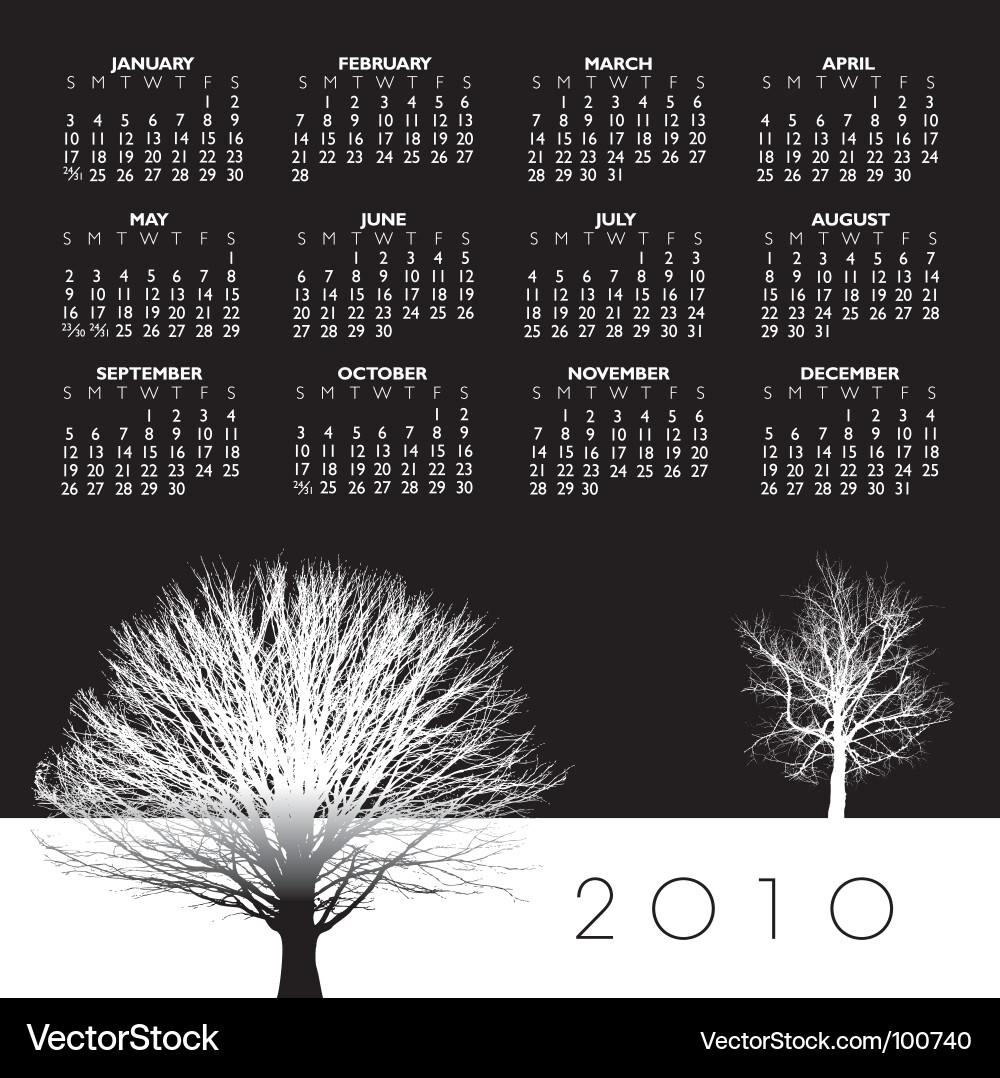 2010 trees calendar Vector Image