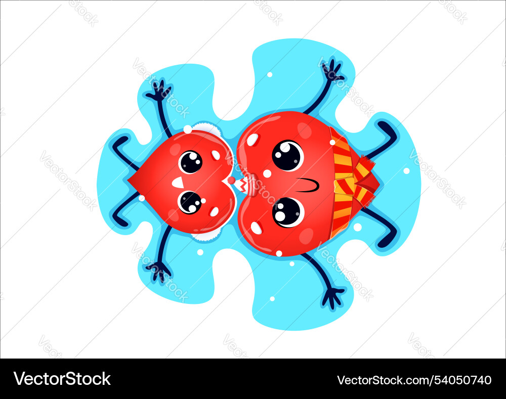 Cartoon niedliches Herz Paar in Schnee Engel Pose Cartoon niedliches Herz Paar in Schnee Engel Pose vektorbild