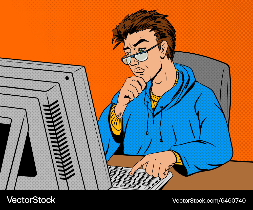 Coder programmer at work comic book style Vector Image