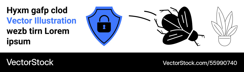 Digital security shield with a lock flying bug vector image