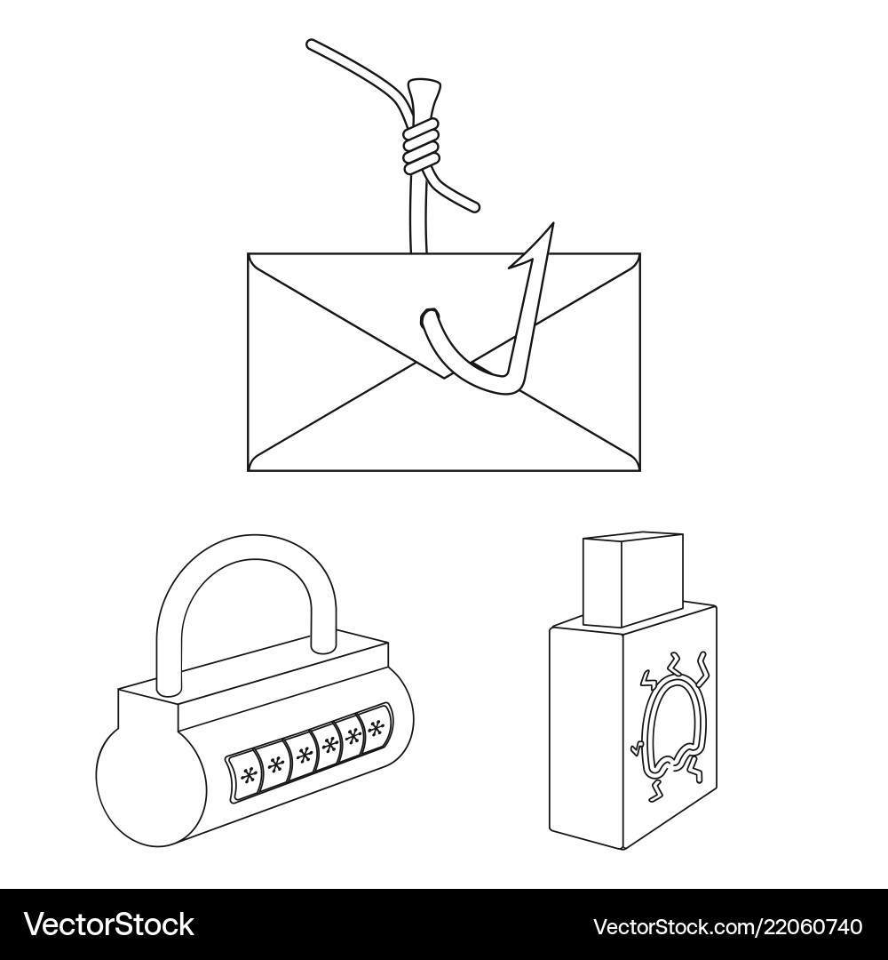 Hacker und Hacking Umriss-Icons in Set-Sammlung Vektorbild