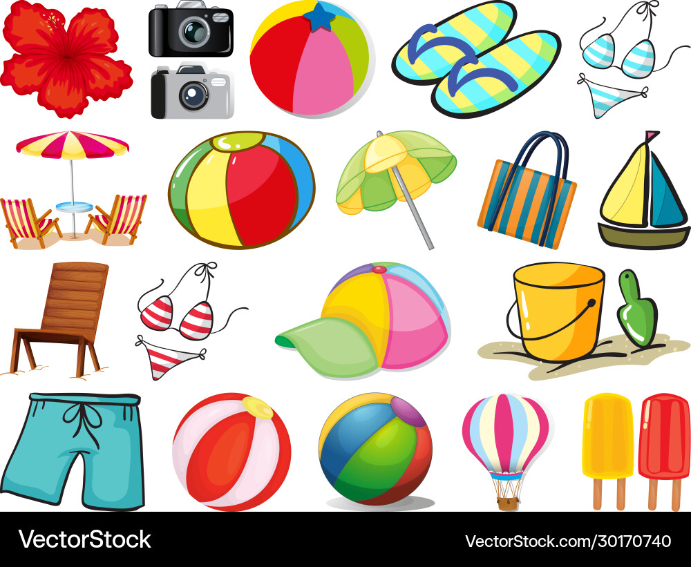 Large set different summer objects on white Large set different summer objects on white vector image