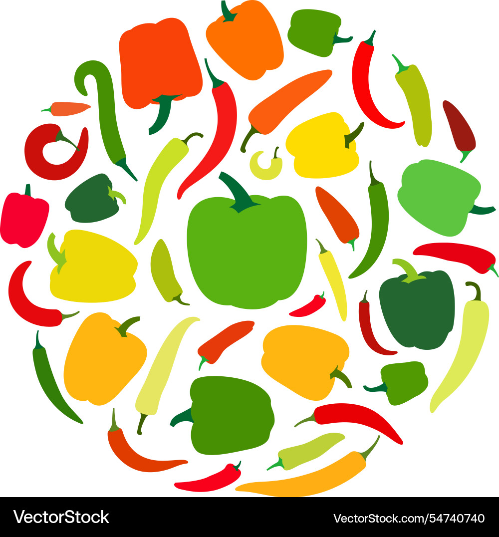 Many pepper icons combine into a circle pattern Many pepper icons combine into a circle pattern vector image