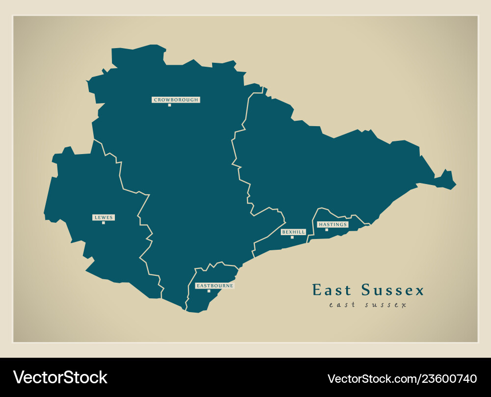 Modern map - east sussex county with districts uk Modern map - east sussex county with districts uk vector image