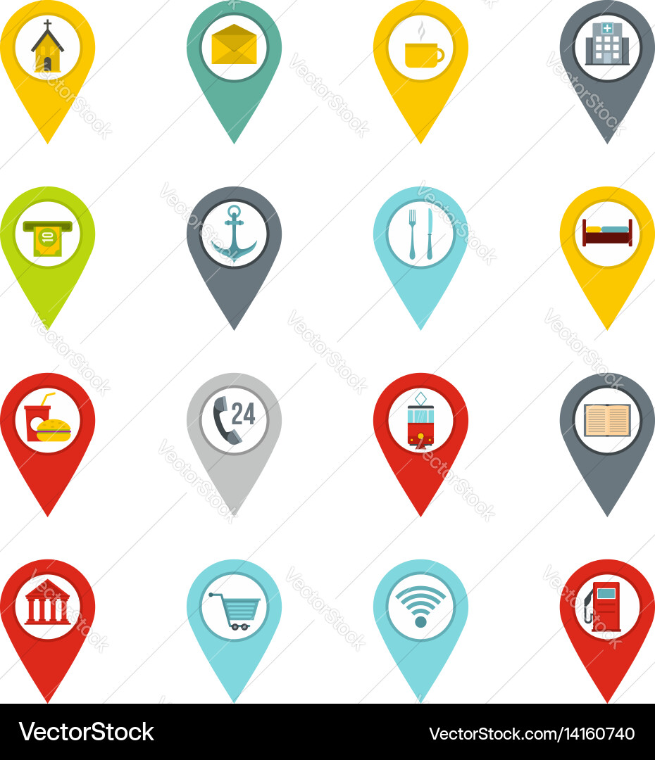 Points of interest icons set in flat style Vector Image