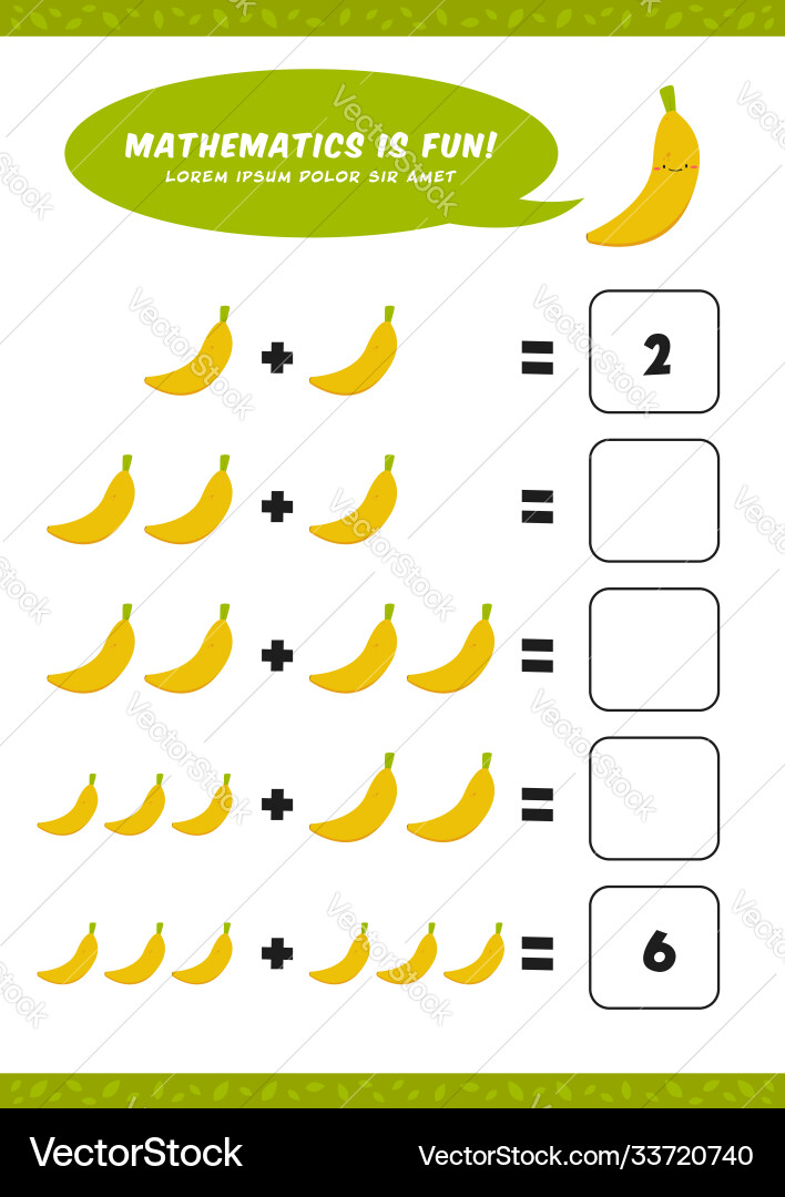 Preschool addition mathematics learn worksheet vector image