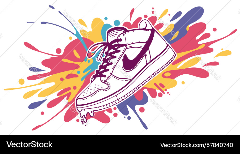 Running shoe with dynamic paint splatter Vector Image