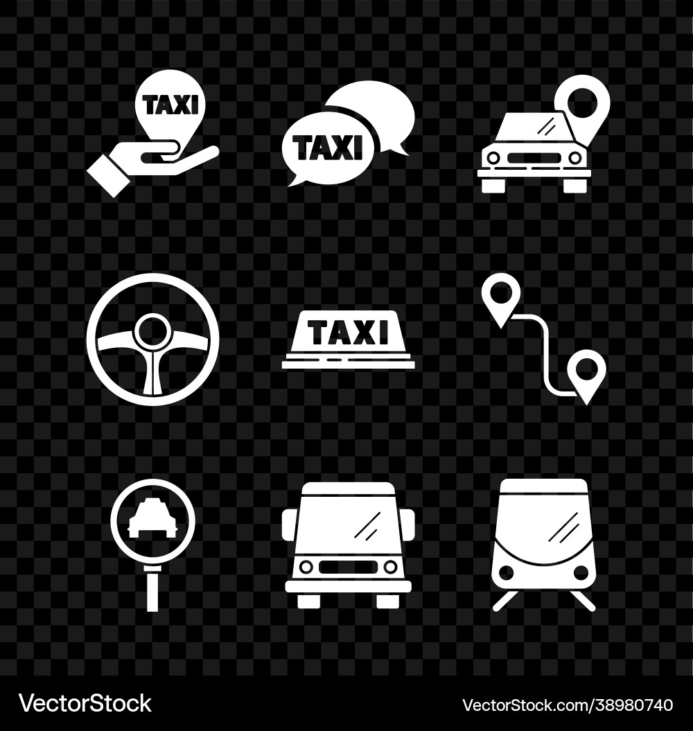 Set hand on map pointer with taxi call Set hand on map pointer with taxi call vector image