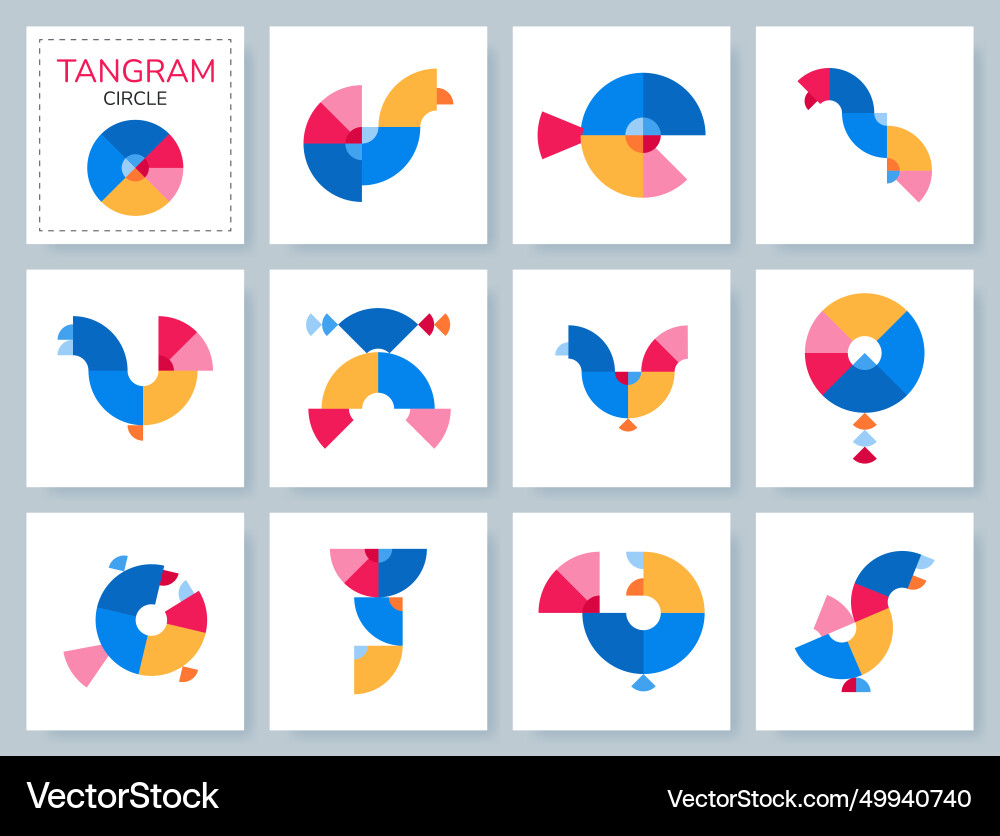 Tangram Puzzle-Spiel mit Objekten Tangram Puzzle-Spiel mit Objekten Vektorbild
