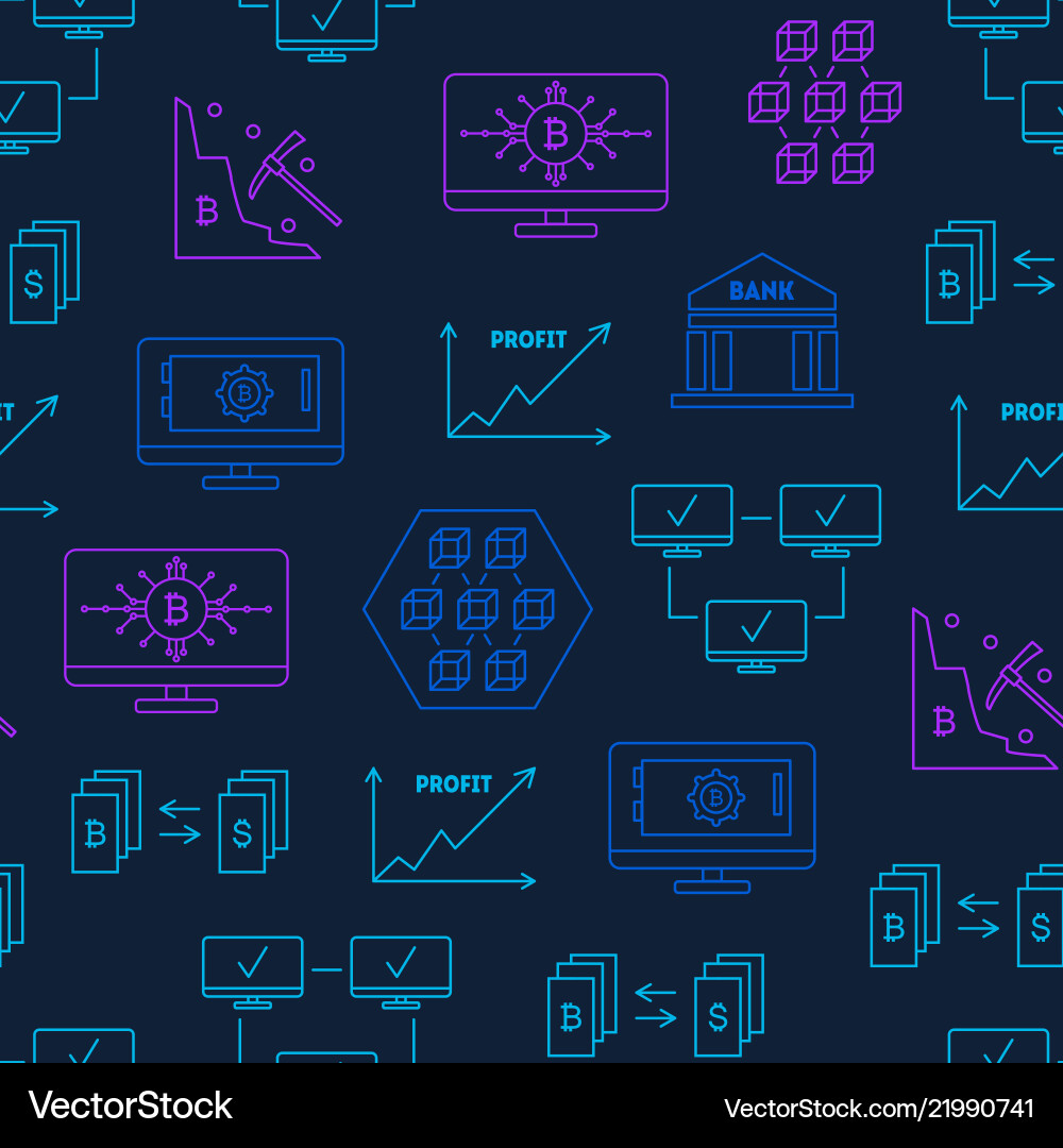 Blockchain thin line seamless pattern background Vector Image