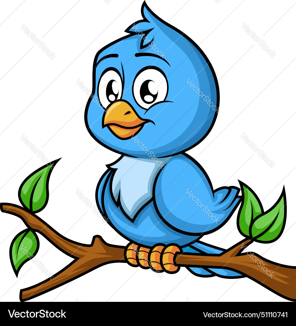 Cute Cartoon Bluebird on Branch – Royalty-Free Vector | VectorStock, image size:980x1080
