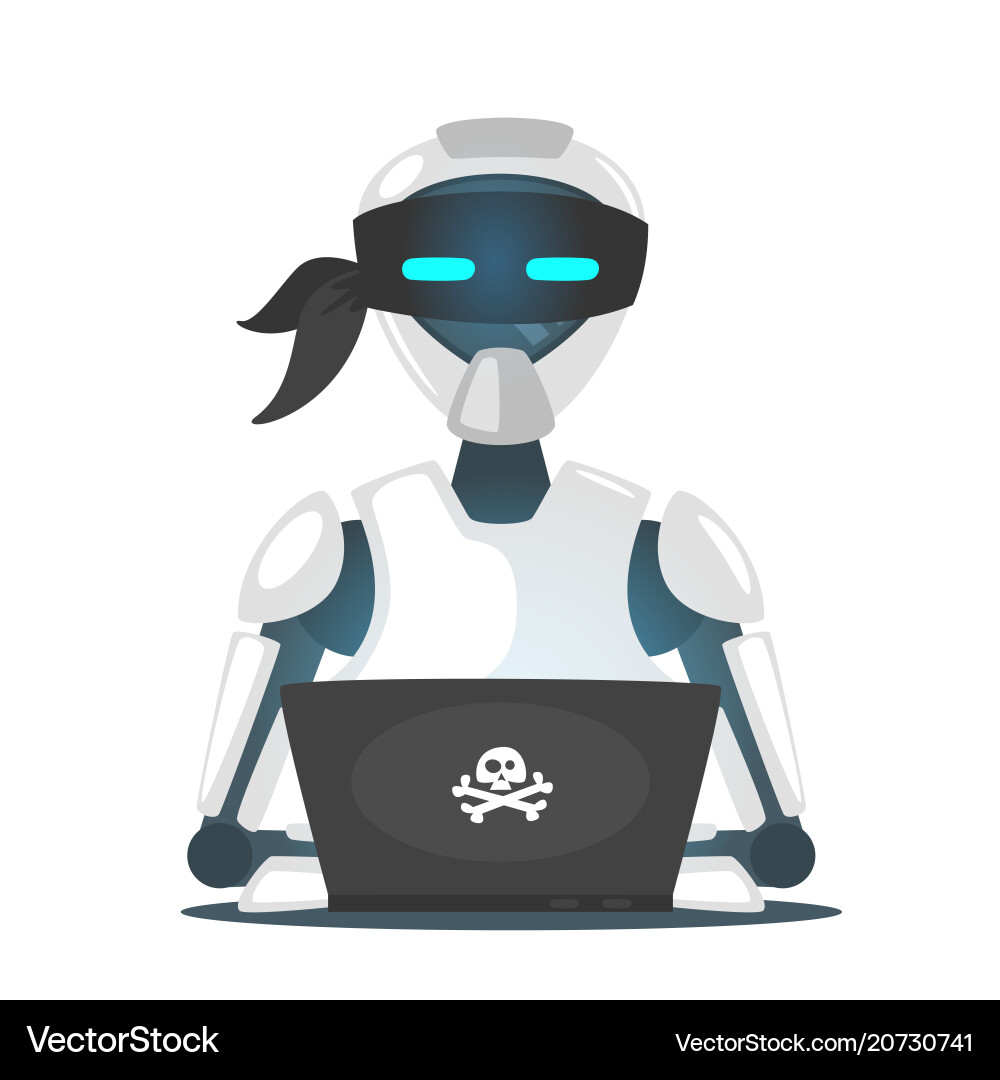 Cyber pirate robot hacking someone Cyber pirate robot hacking someone vector image