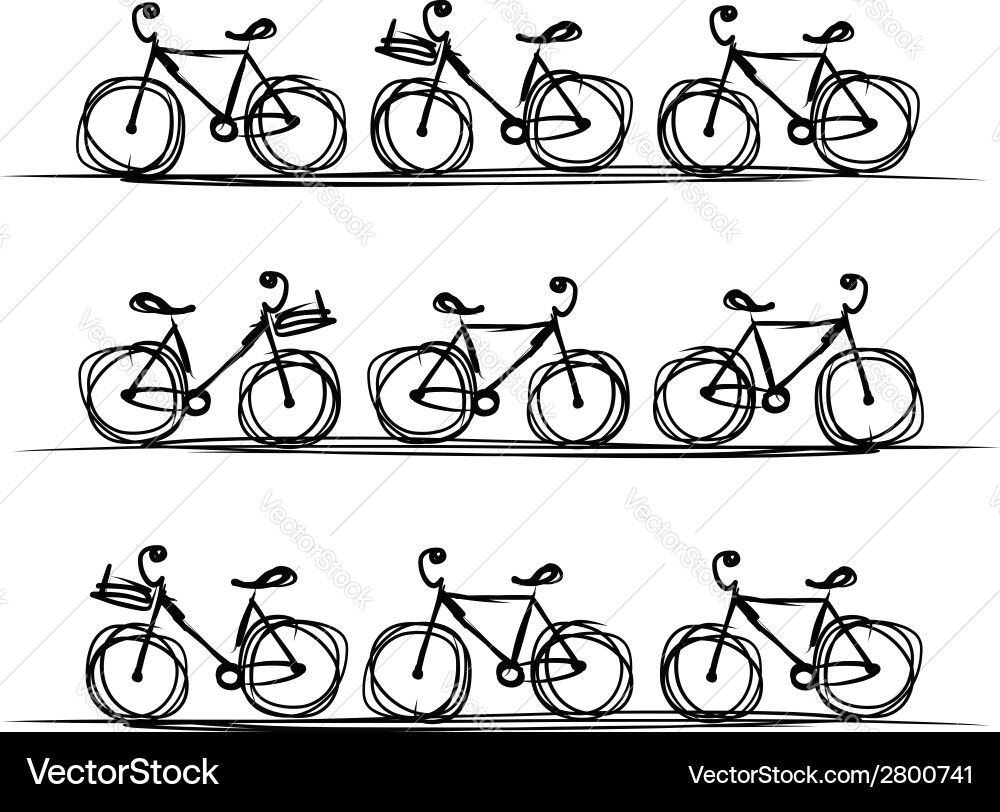 Dynamic Bicycle Sketch Collection Vector Image