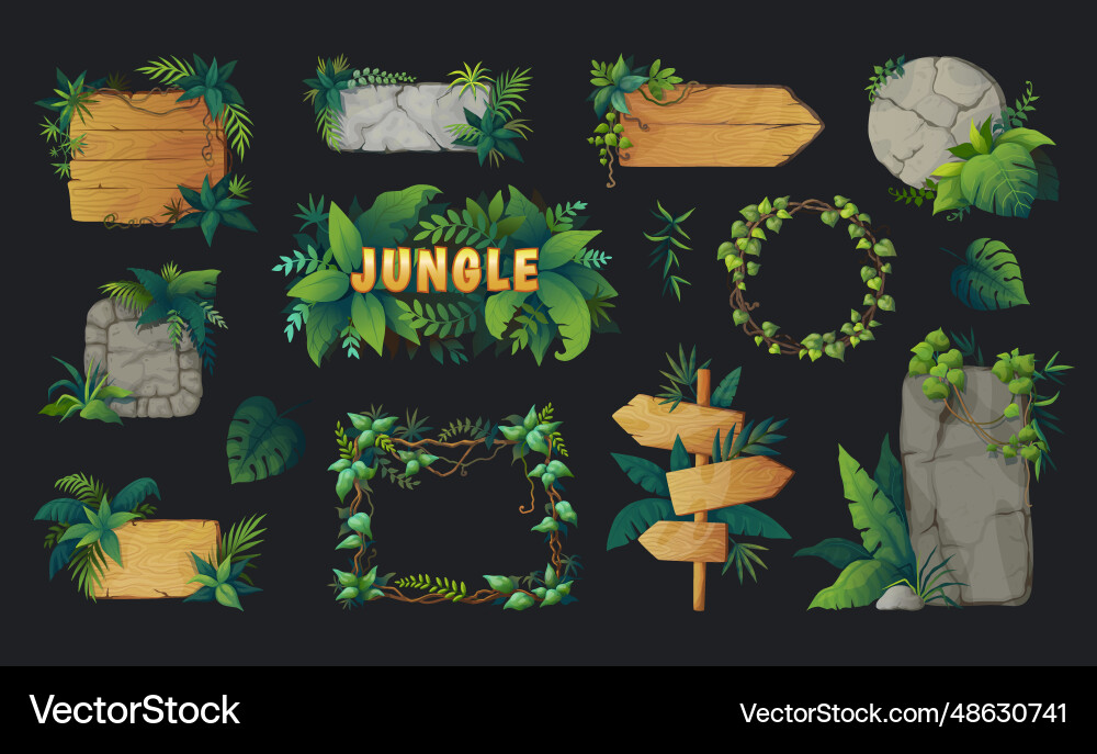 Jungle game stone or wooden blank boards exotic Jungle game stone or wooden blank boards exotic vector image