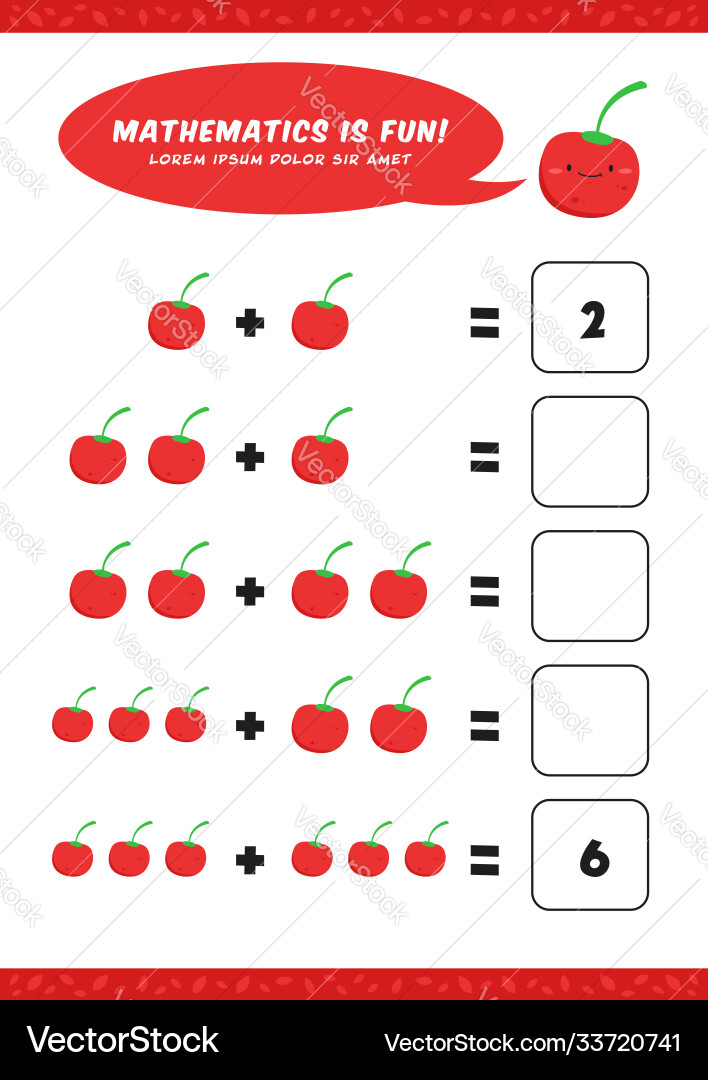 Preschool addition mathematics learn worksheet Preschool addition mathematics learn worksheet Vector Image