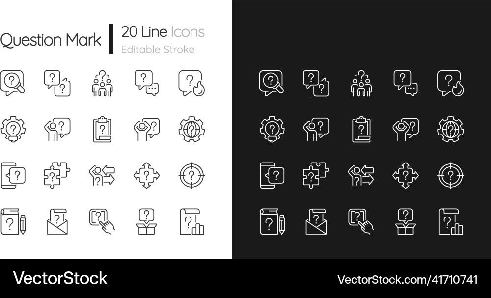 Question mark linear icons set for dark light mode Question mark linear icons set for dark light mode vector image