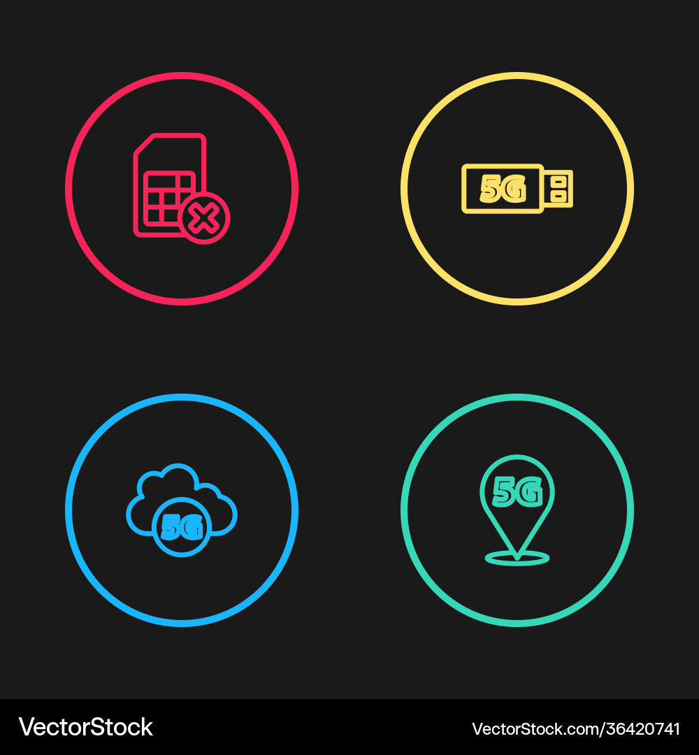 Set line cloud 5g network location modem and sim Set line cloud 5g network location modem and sim vector image
