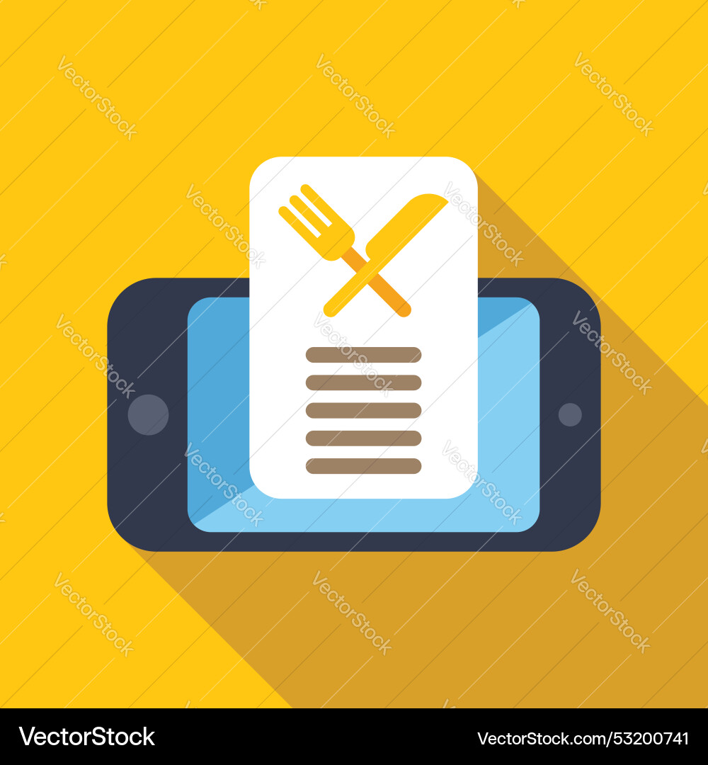 Smartphone showing online food menu with fork vector image
