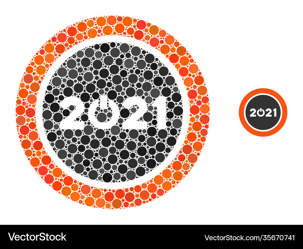 Start 2021 round button mosaic pixels vector image