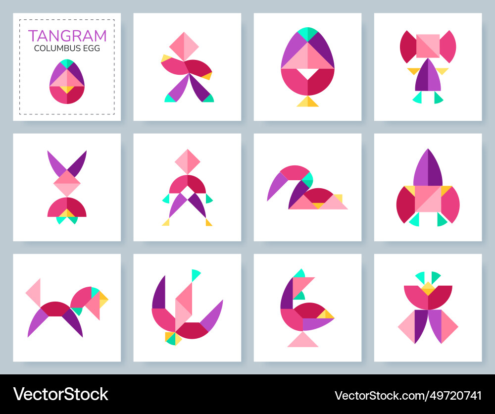 Tangram Puzzle-Set mit verschiedenen Objekten Tangram Puzzle-Set mit verschiedenen Objekten Vektorbild