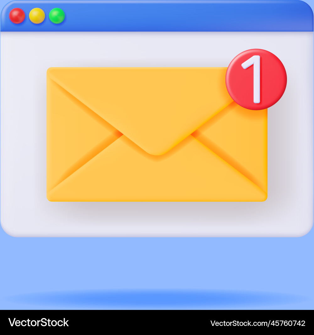 3d mail envelope with document and notification 3d mail envelope with document and notification Vector Image