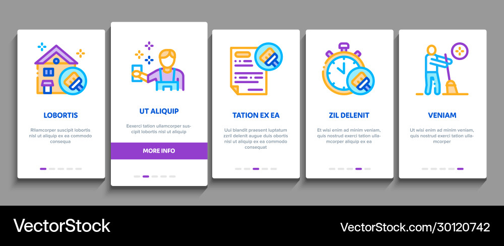 Cleaning service tool onboarding elements icons Cleaning service tool onboarding elements icons Vector Image