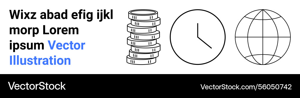 Coin stack clock and wireframe globe Coin stack clock and wireframe globe vector image