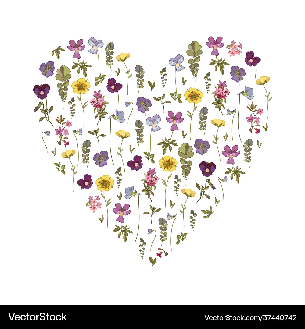Greeting card with floral elementsheart shaped Greeting card with floral elementsheart shaped vector image