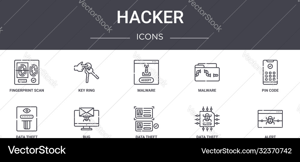 Hacker concept line icons set contains Hacker concept line icons set contains vector image