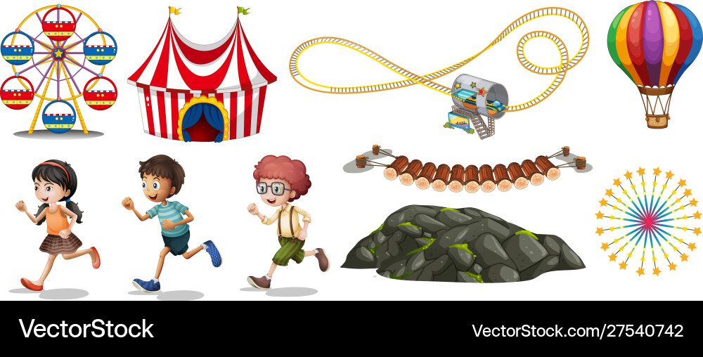 Isolated objects from circus theme with children Isolated objects from circus theme with children vector image