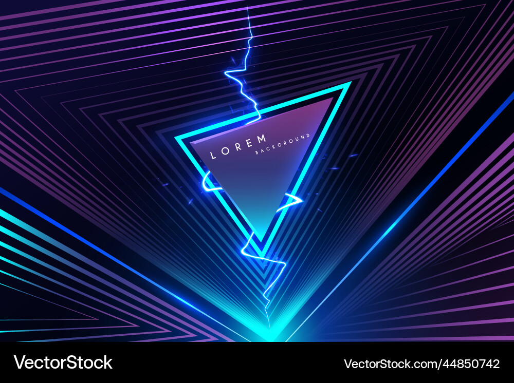 Neon Triangle Background with Lightning vector image