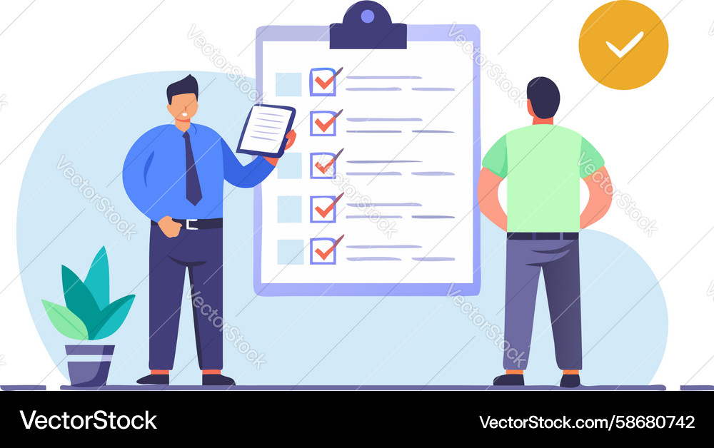 Project manager discussing task checklist design Vector Image