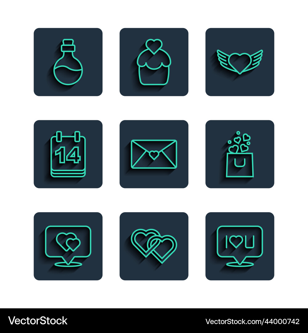Set line location with heart two linked hearts Set line location with heart two linked hearts vector image