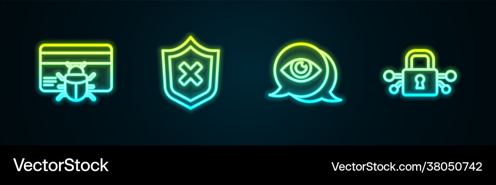 Set line system bug in credit card shield Vector Image