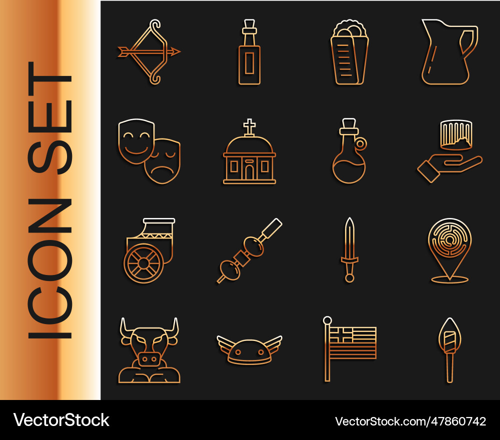 Set line torch flame minotaur labyrinth ancient Set line torch flame minotaur labyrinth ancient vector image