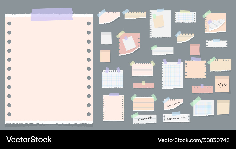 Sticky notes memo messages torn paper sheets Sticky notes memo messages torn paper sheets vector image