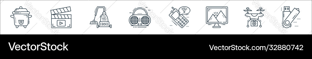 Technology devices line icons linear set quality vector image
