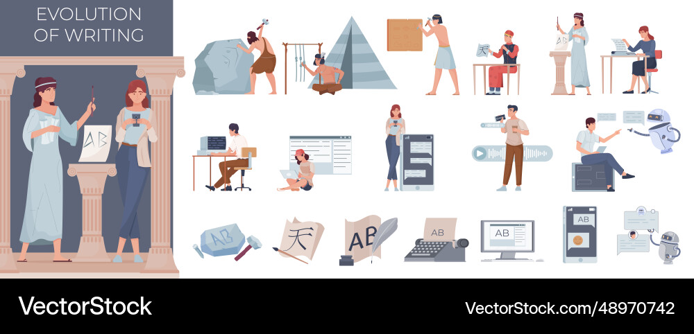 Writing Evolution: Ancient to Modern Royalty Free Vector