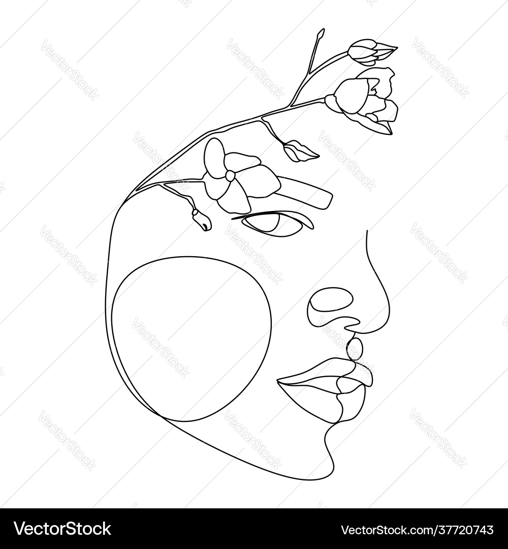 Abstract face with flowers line drawing portrait Abstract face with flowers line drawing portrait vector image