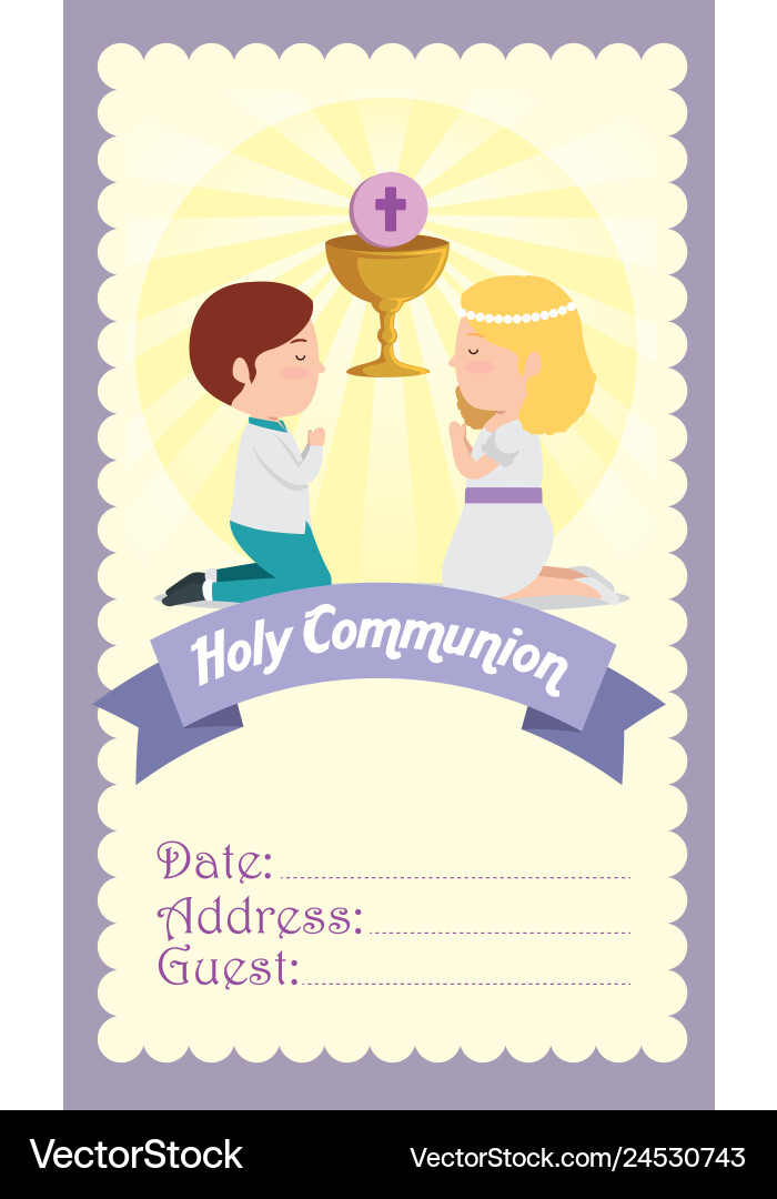 Card with boy and girl to first communion Card with boy and girl to first communion vector image