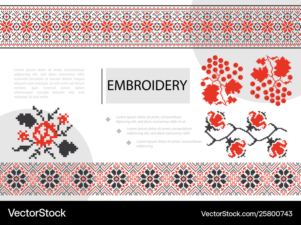Colorful slavic ethnic embroidery composition Vector Image